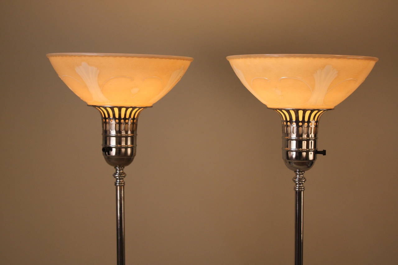 American Pair of Art Deco Torchiere Floor Lamps