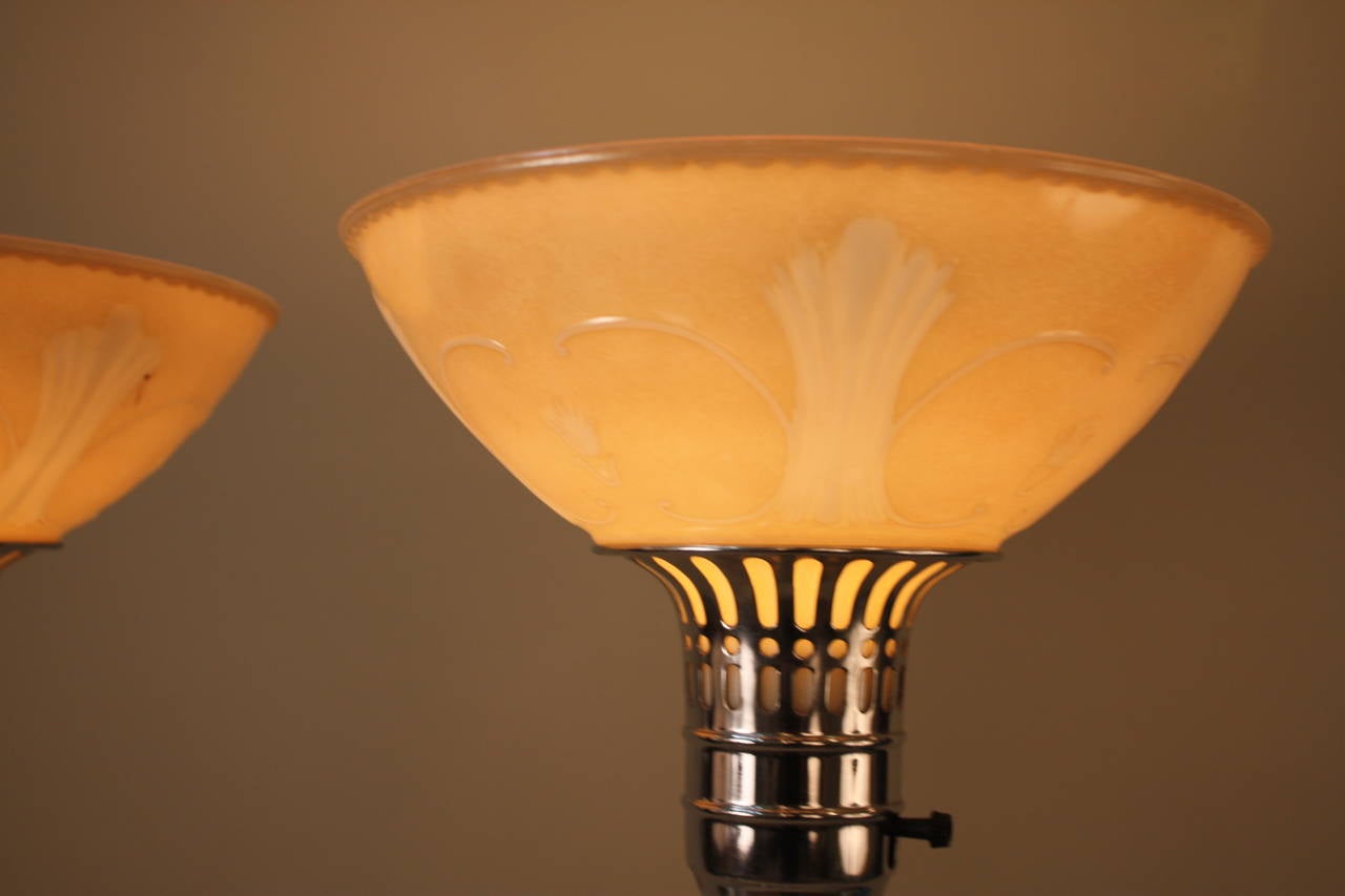 Chrome Pair of Art Deco Torchiere Floor Lamps