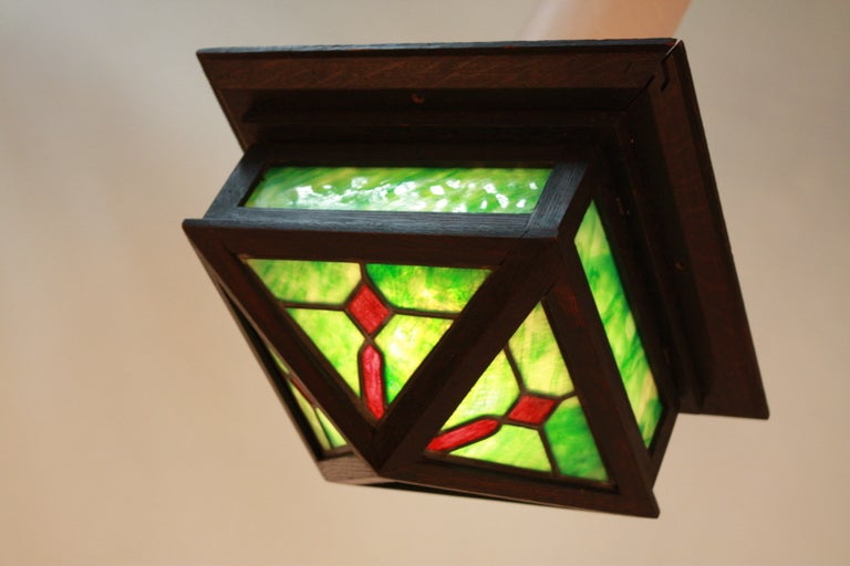 American Stained Glass Mission / Arts & Crafts Ceiling Light In Good Condition In Fairfax, VA