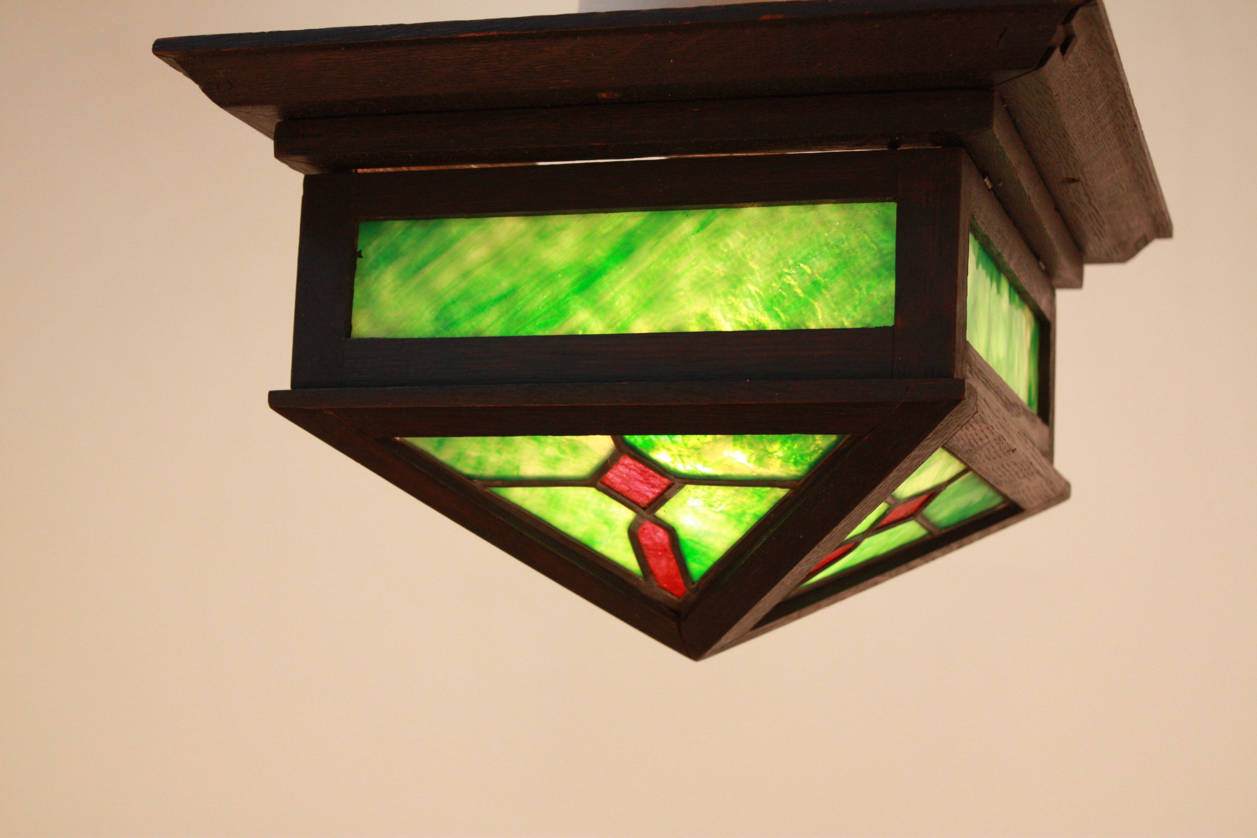 American Stained Glass Mission / Arts & Crafts Ceiling Light