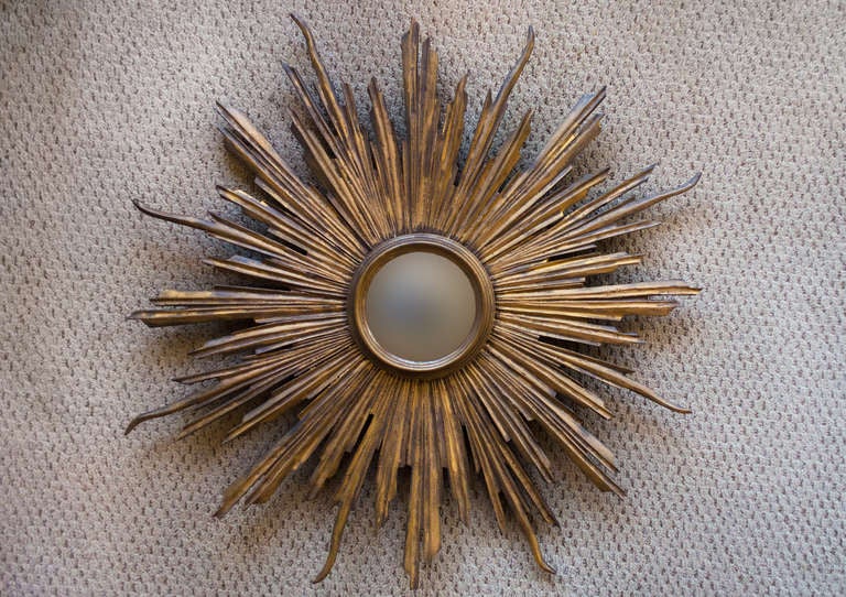 Spanish Convex Art Deco Sunburst Wall Mirror