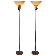 Antique Pair of Art Deco Torchiere Floor Lamps