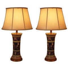 Antique Pair of Hand-Painted 19th Century Table Lamps