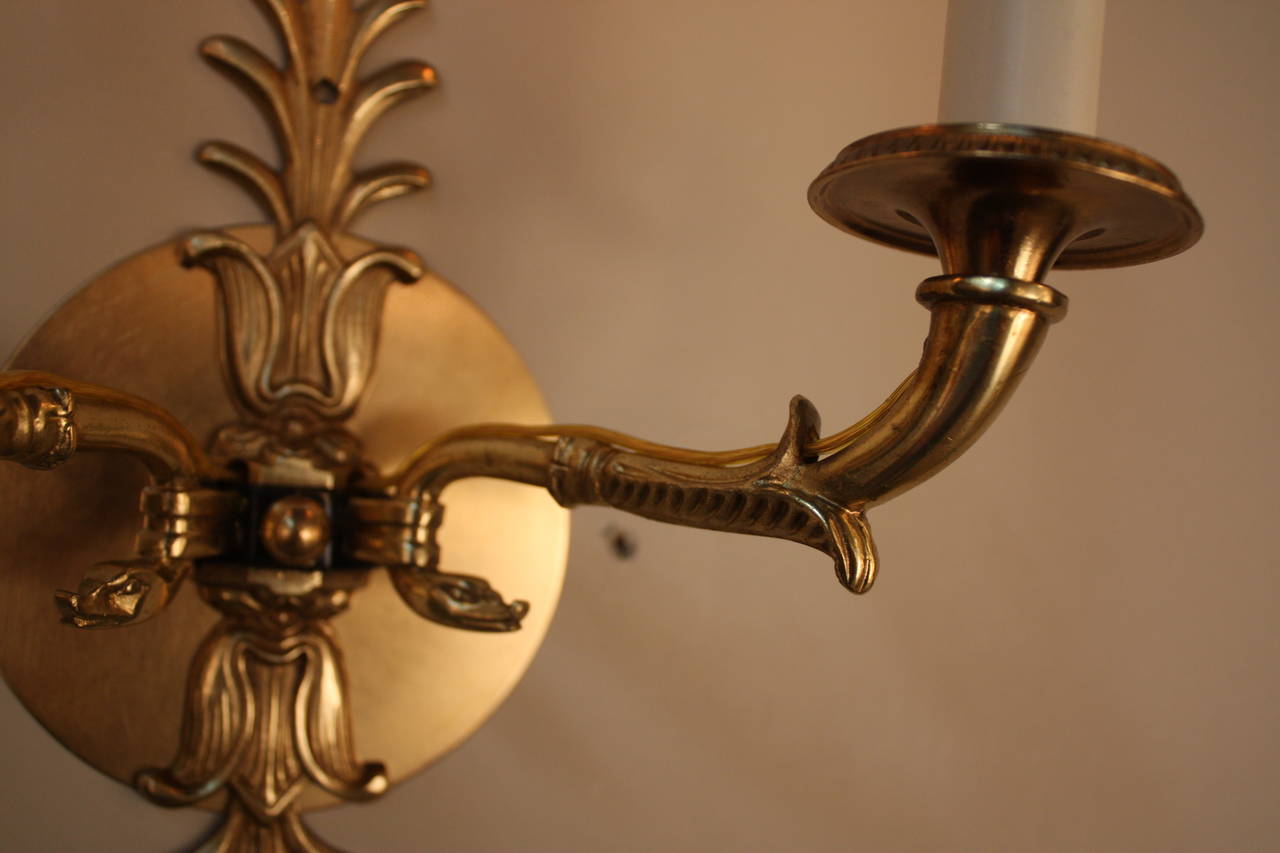 French Pair of 1930s Bronze Wall Sconces