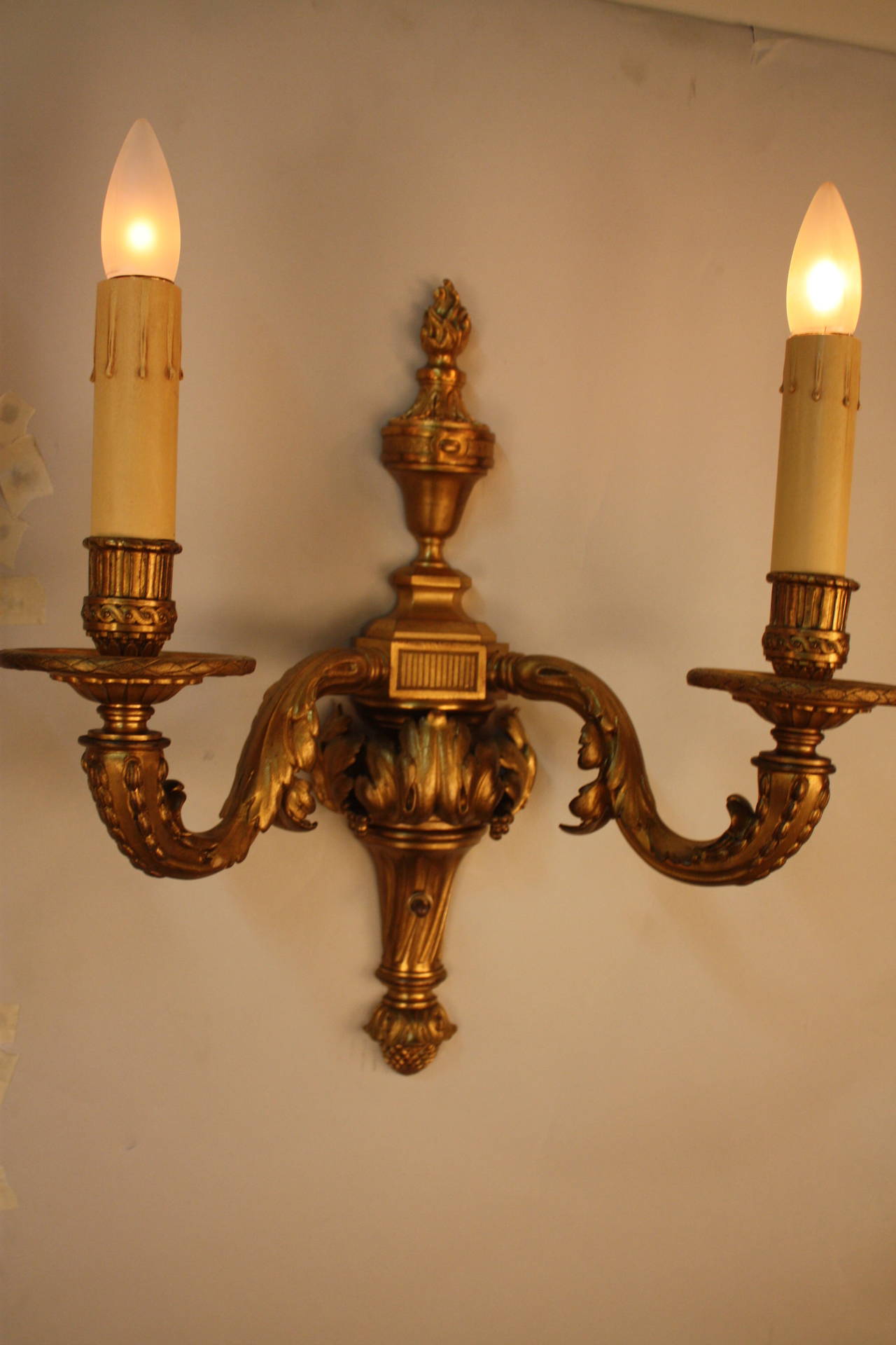 French Pair of Gilt Bronze Wall Sconces