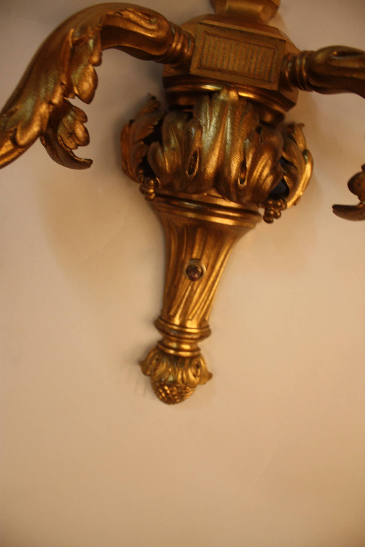 Early 20th Century Pair of Gilt Bronze Wall Sconces