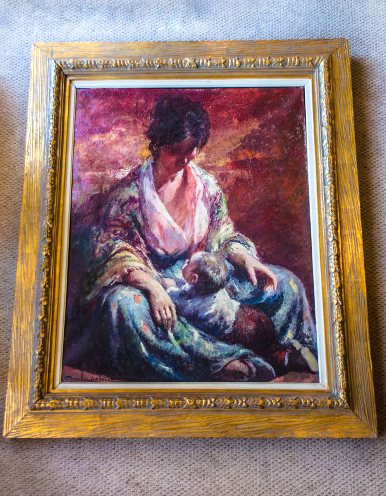 Ein schönes Gemälde in Öl auf Leinwand. Gemalt von Rosendo Gonzalez Carbonell (1910-1984):: einem Meister der Porträtmalerei:: dessen Werk sich durch kräftige:: leuchtende Farben auszeichnet. 

Dieses elegante Kunstwerk ist vom Künstler signiert und