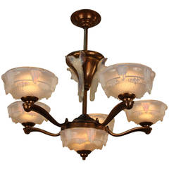 French Art Deco Chandelier with Opalescent Shades