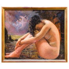 Antique Oil on Canvas Painting of Nude Woman