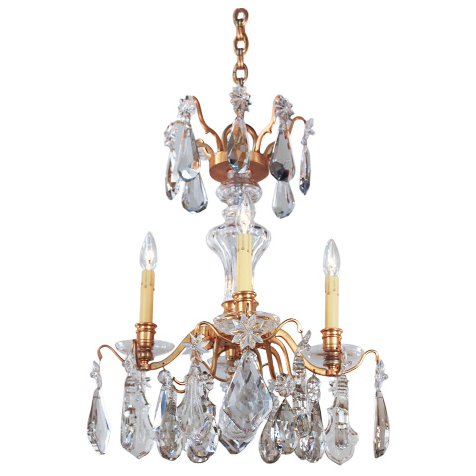 Mid-Century Crystal and Gilt Bronze Chandelier