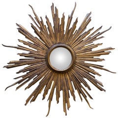 Konvexer Art Deco Sunburst Wandspiegel