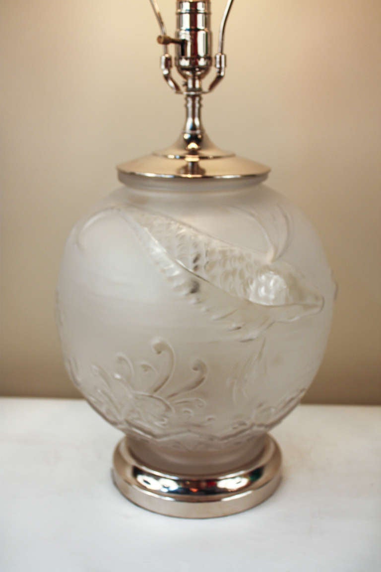 20th Century Art Deco Satin Glass Koi Fish Table Lamp