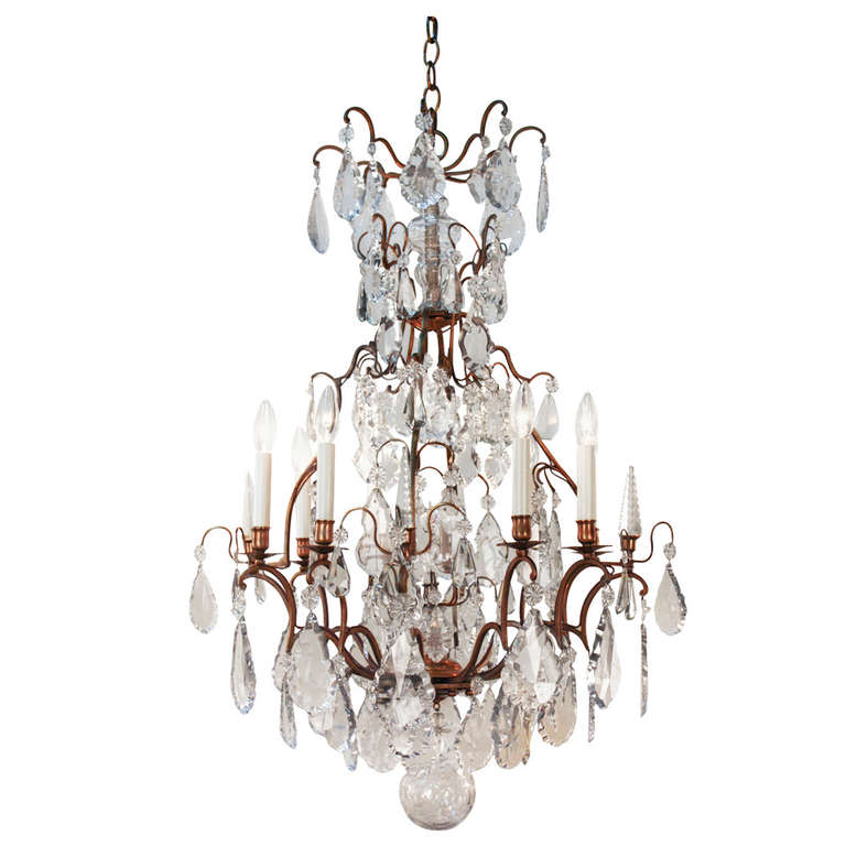 Elegant Crystal and Bronze Chandelier at 1stdibs