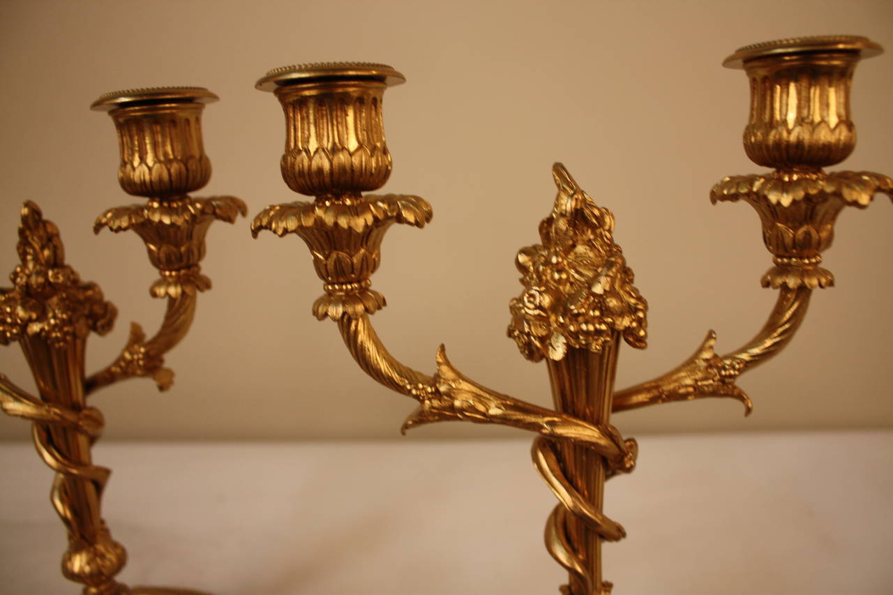 Early 20th Century Pair of French Bronze Candelabrum