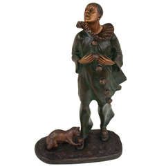 Bronze Sculpture "Pierrot with a Cat" by Robert Bousquet