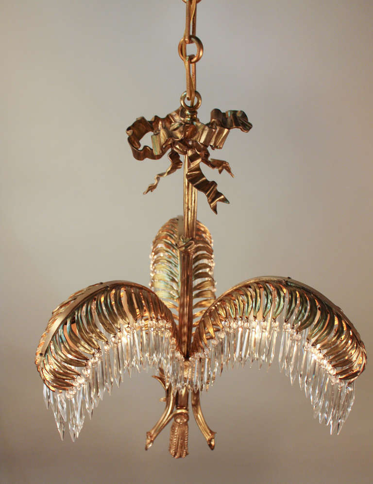 Bronze and Crystal Chandelier by Maison Bagues In Good Condition In Fairfax, VA