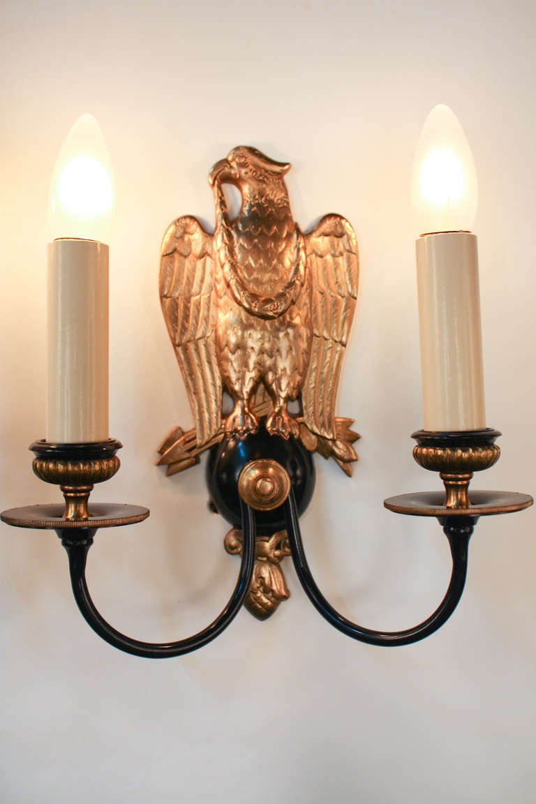 Federal Pair of 1930's Eagle Wall Sconces
