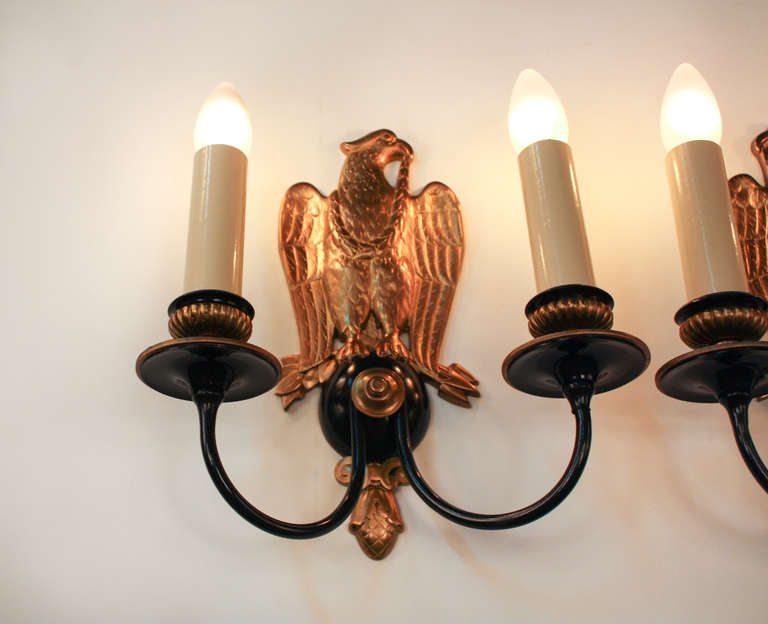 Pair of 1930's Eagle Wall Sconces In Good Condition In Fairfax, VA