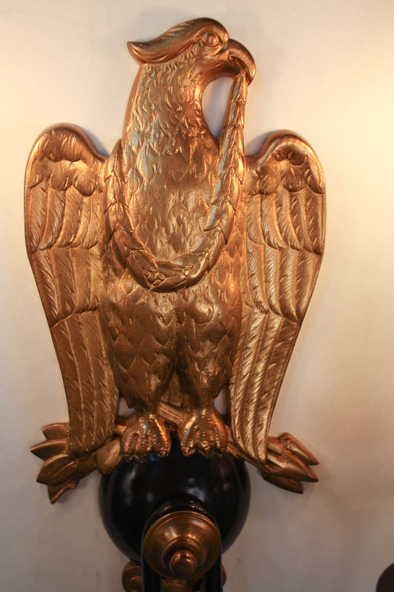 Bronze Pair of 1930's Eagle Wall Sconces
