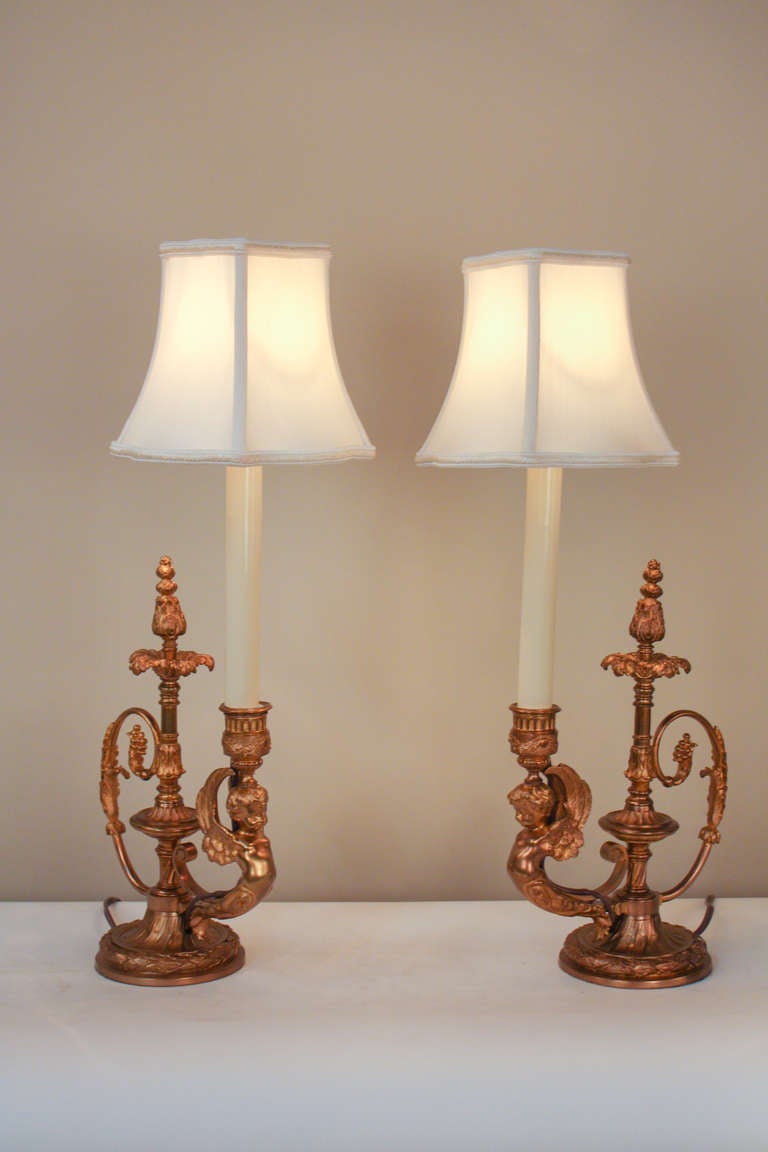 Pair of 19th Century Candlestick Table Lamps