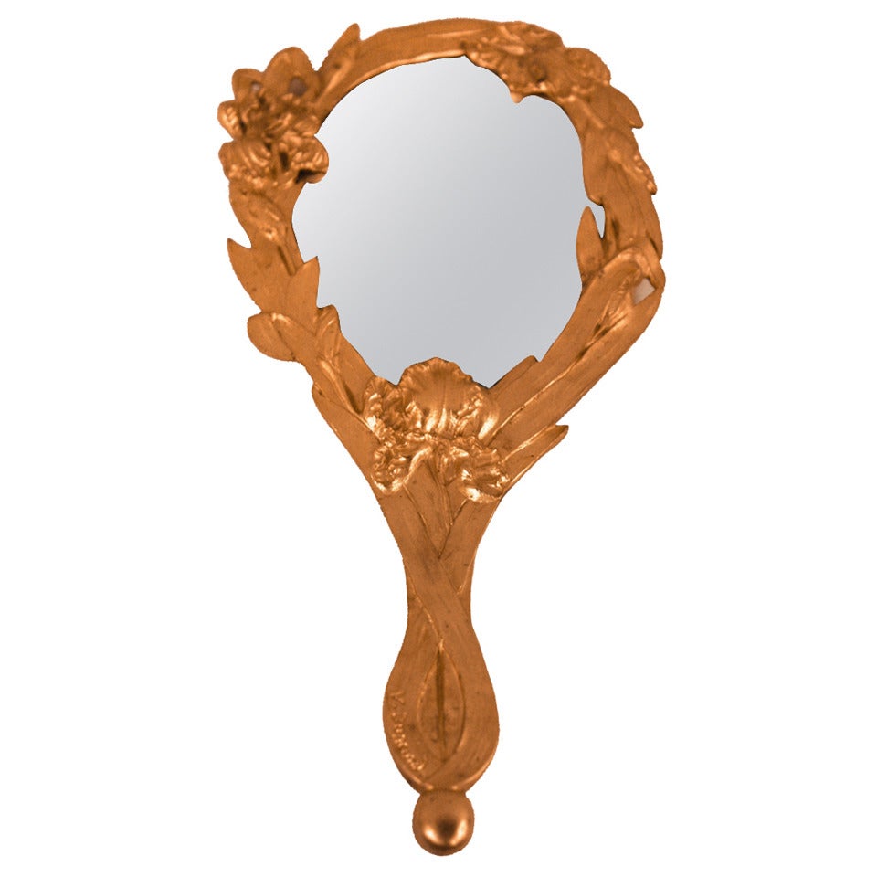 Art Nouveau Gilt Bronze Hand Mirror For Sale
