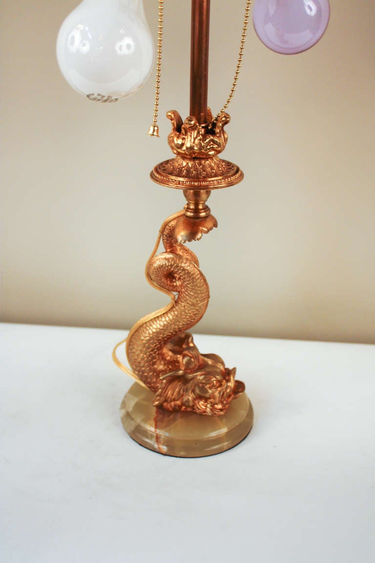 Mid-20th Century Rare Bronze Koi Table Lamp