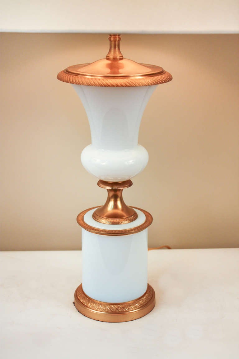 French Mid-Century Opaline Glass Table Lamp