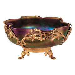 Art Nouveau Gilt Bronze and Art Glass Bowl