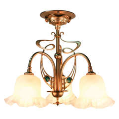 Antique Elegant Opalescent Glass Chandelier