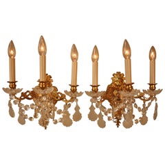 French 19th Century Crystal Wall Sconces
