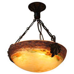 1930s Art Glass Chandelier by Muller Frères