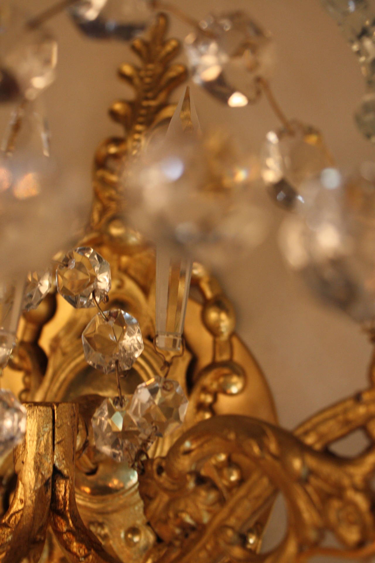 Bronze French 19th Century Crystal Wall Sconces