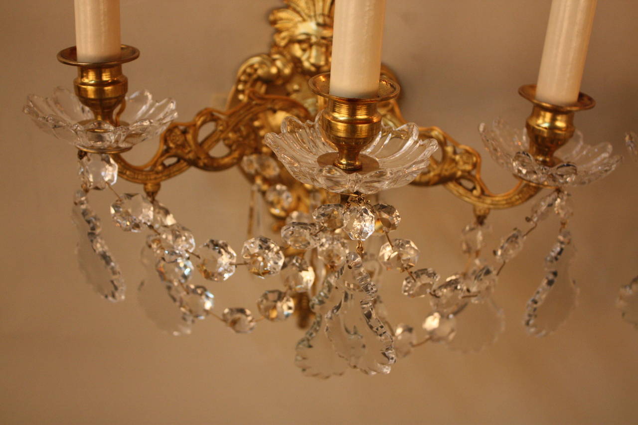 French 19th Century Crystal Wall Sconces 1
