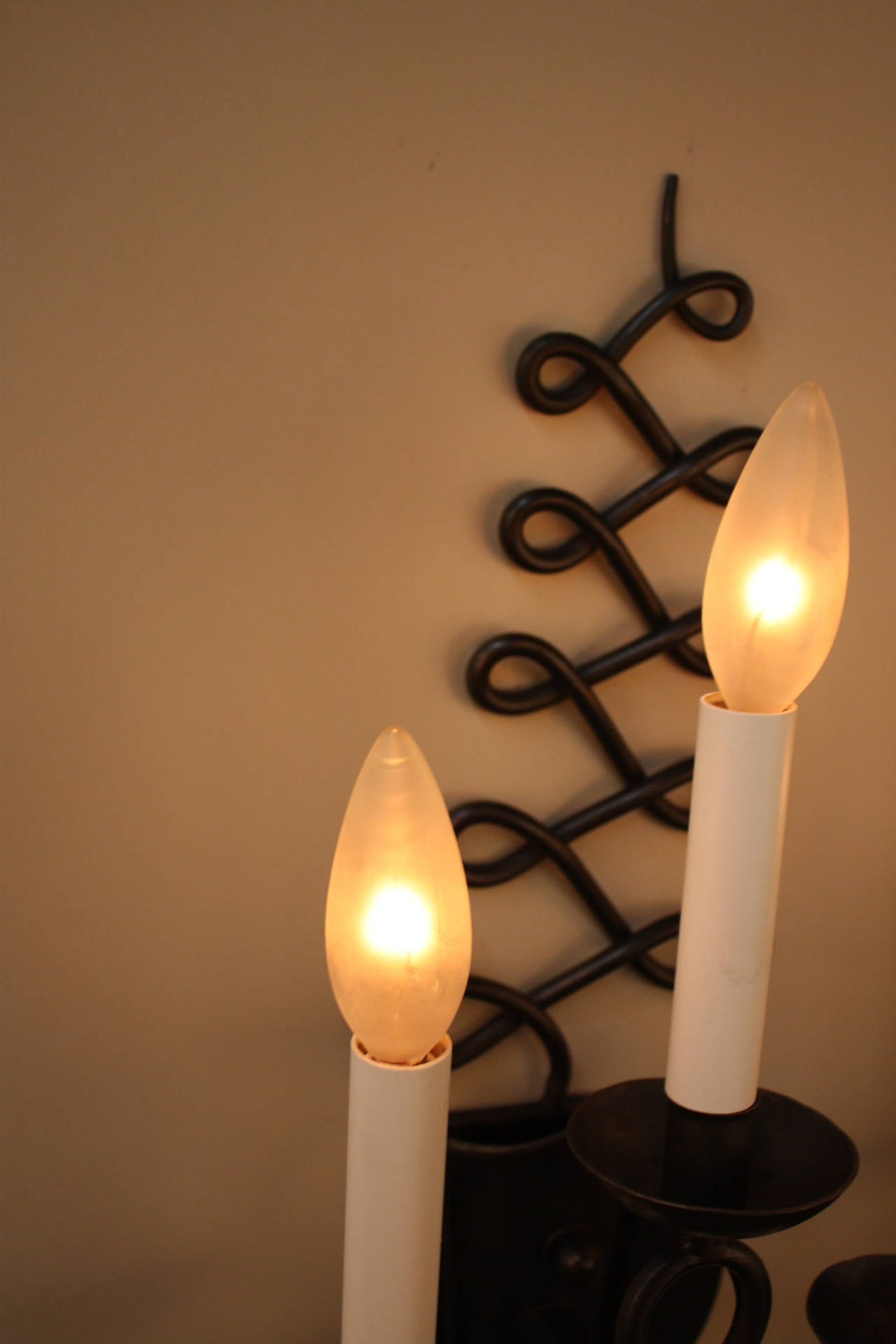 Ikat Pair of French Wrought Iron Wall Sconces