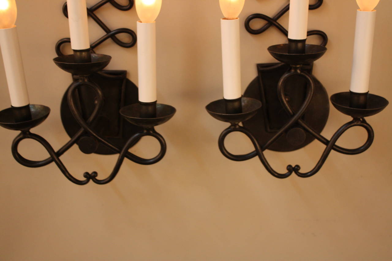 Pair of French Wrought Iron Wall Sconces 3