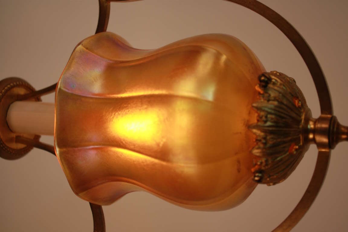 Bronze Art Glass Shade Table Lamp