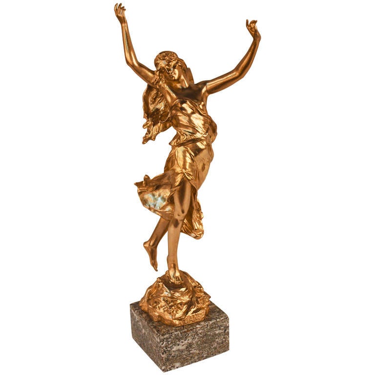 "La Danse" Gilt Bronze Statue by Eugene Marioton