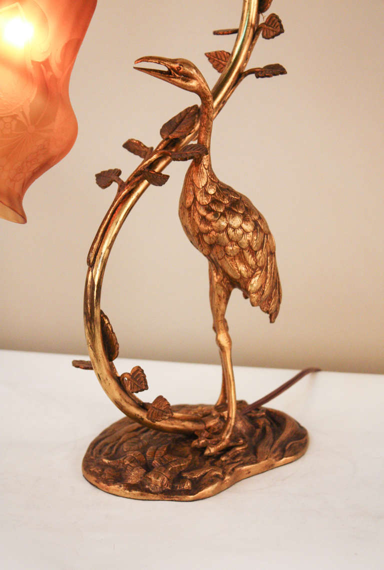 Art Nouveau Stork Table Lamp In Good Condition In Fairfax, VA