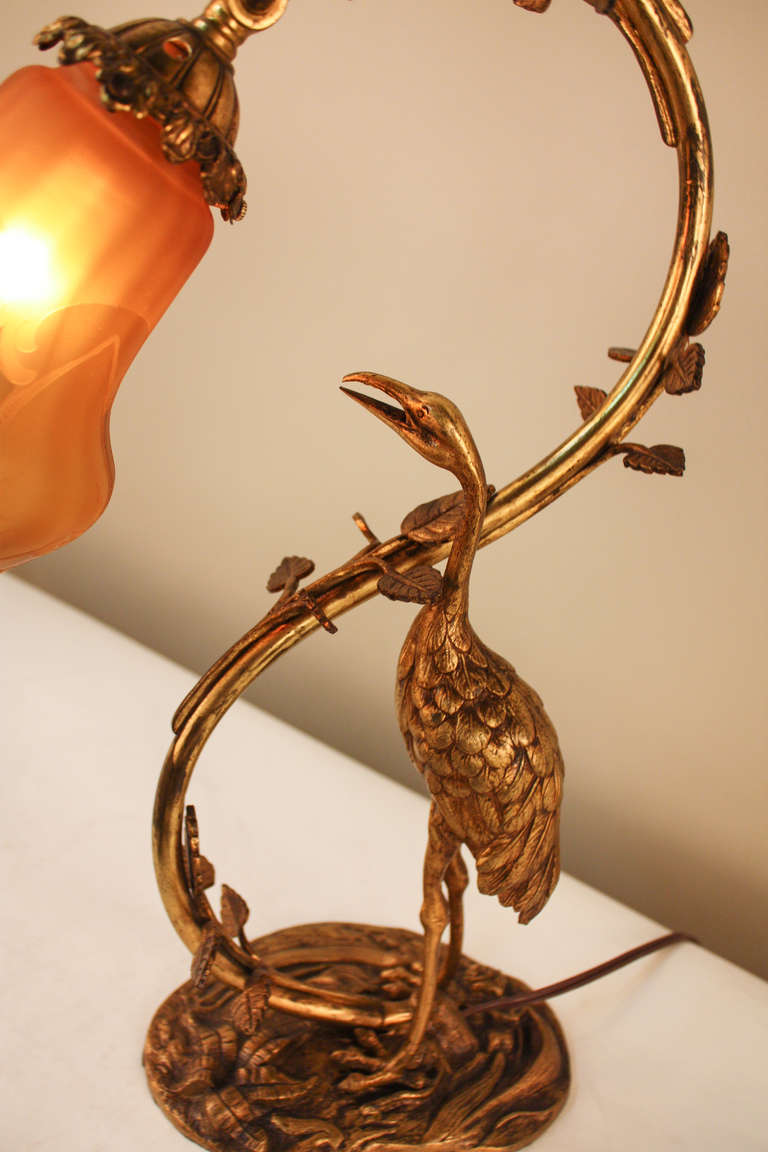 20th Century Art Nouveau Stork Table Lamp