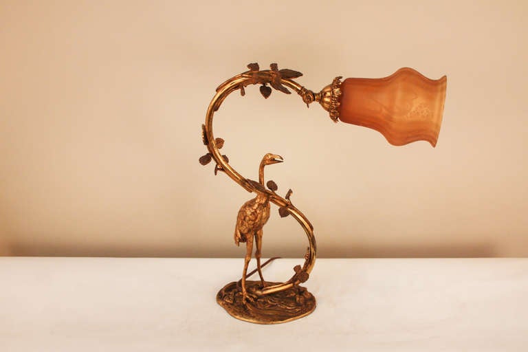 French Art Nouveau Stork Table Lamp