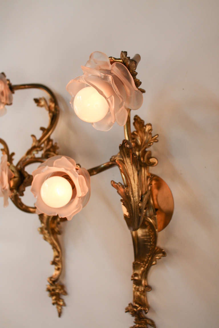 Bronze Pair of 1920's Art Nouveau Wall Sconces