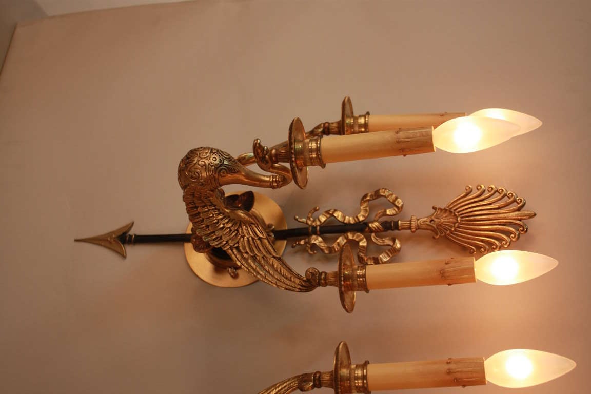 French Pair of Empire Style Bronze Wall Sconces