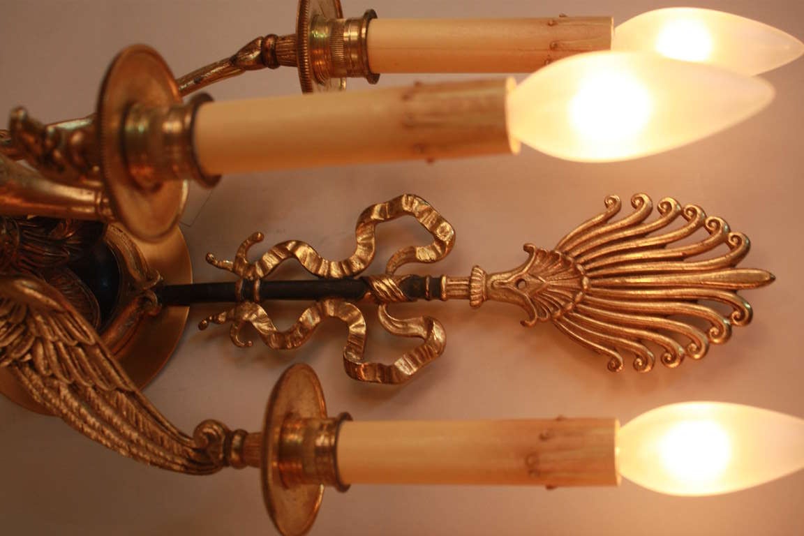 Pair of Empire Style Bronze Wall Sconces In Good Condition In Fairfax, VA