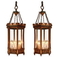 Pair Of American Bronze Lanterns