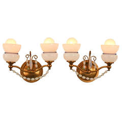 Pair of Mid-Century Opalescent Glass Wall Sconces