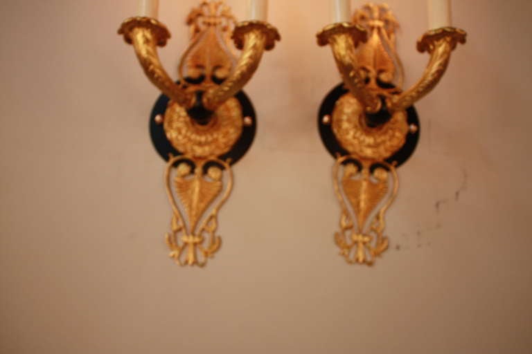 Bronze Pair of Empire Wall Sconces