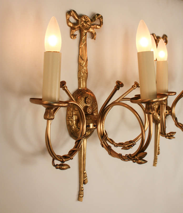 Fantastic Pair of 1930's Bronze Wall Sconces 3