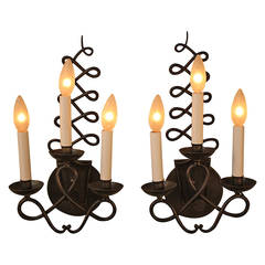 Pair of French Wrought Iron Wall Sconces