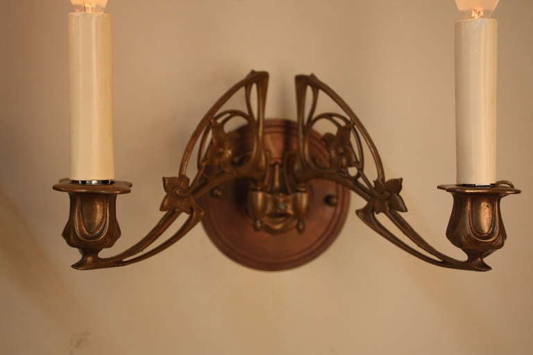 French Pair of 19th c. Art Nouveau Wall Sconces