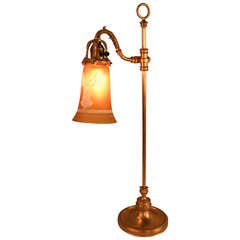 1910's Gilt Bronze Table Lamp with Cameo Glass Shade